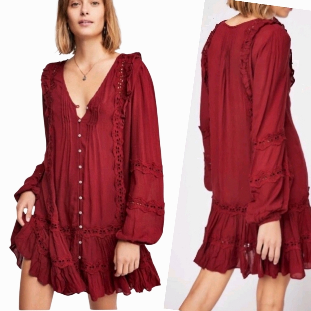 Free People Snow Angel Ruffled Dress Womens Size Extra Small XS